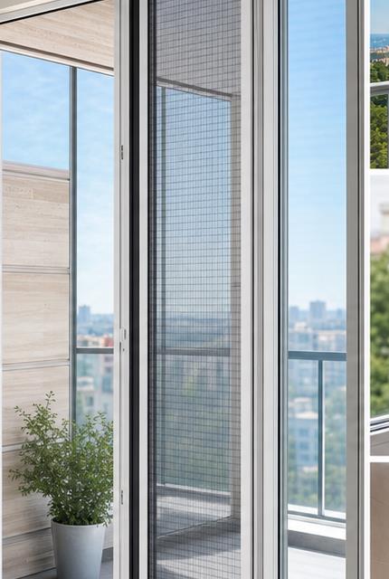 Balkon kapısı için plise sineklik sistemi
